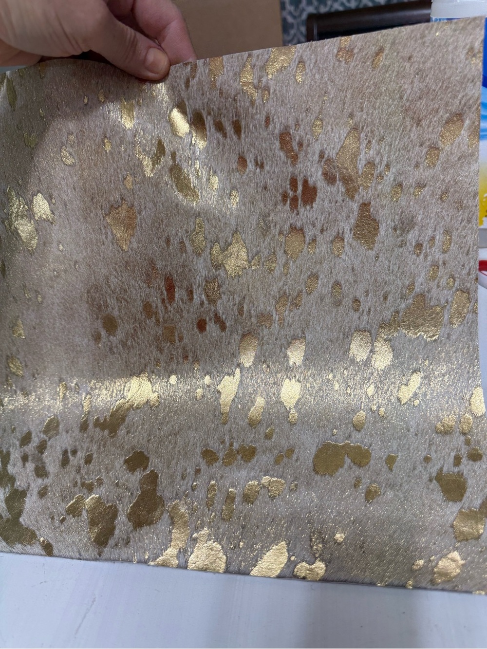 12” x 12” Metallic Gold Hair-on Hide Leather Craft Square – Cowhide